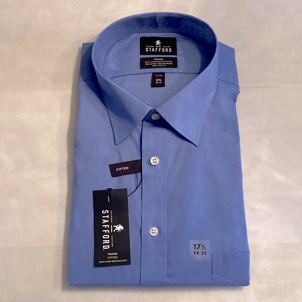 Stafford Men’s dress shirt, blue, travel, fitted